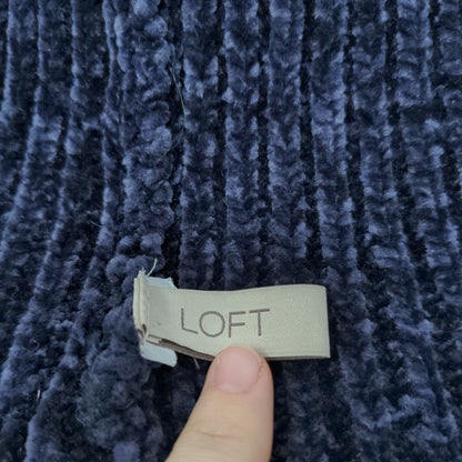 LOFT Beanie Hat Blue One Size Stretch Ribbed Knit Pom Pom Fleece Blank
