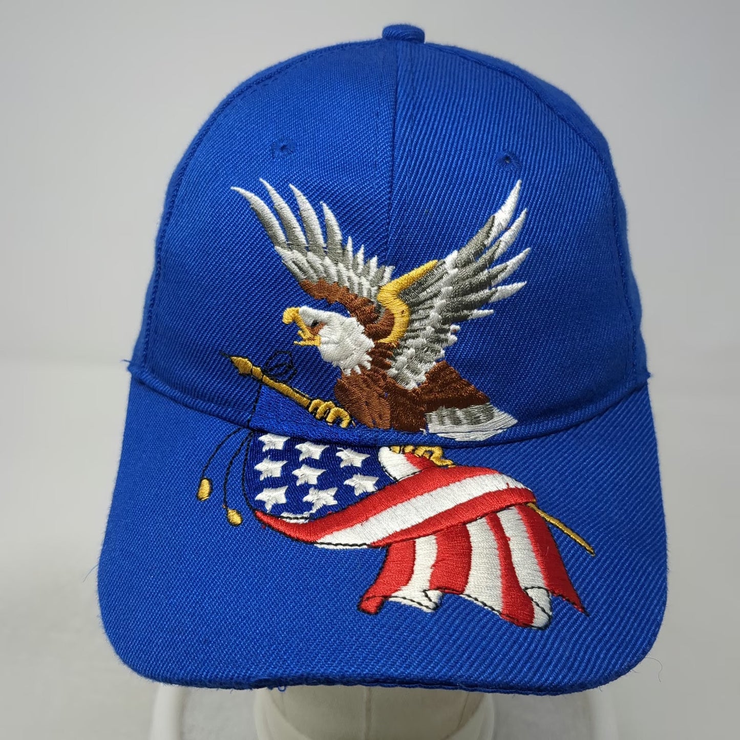 Baseball Cap Blue One Size Embroidered Eagle American Flag Strapback Acrylic Hat
