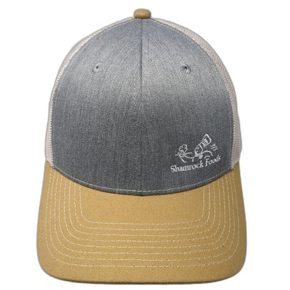 Fahrenheit Trucker Hat Gray Yellow One Size Shamrock Foods Logo Mesh Snapback