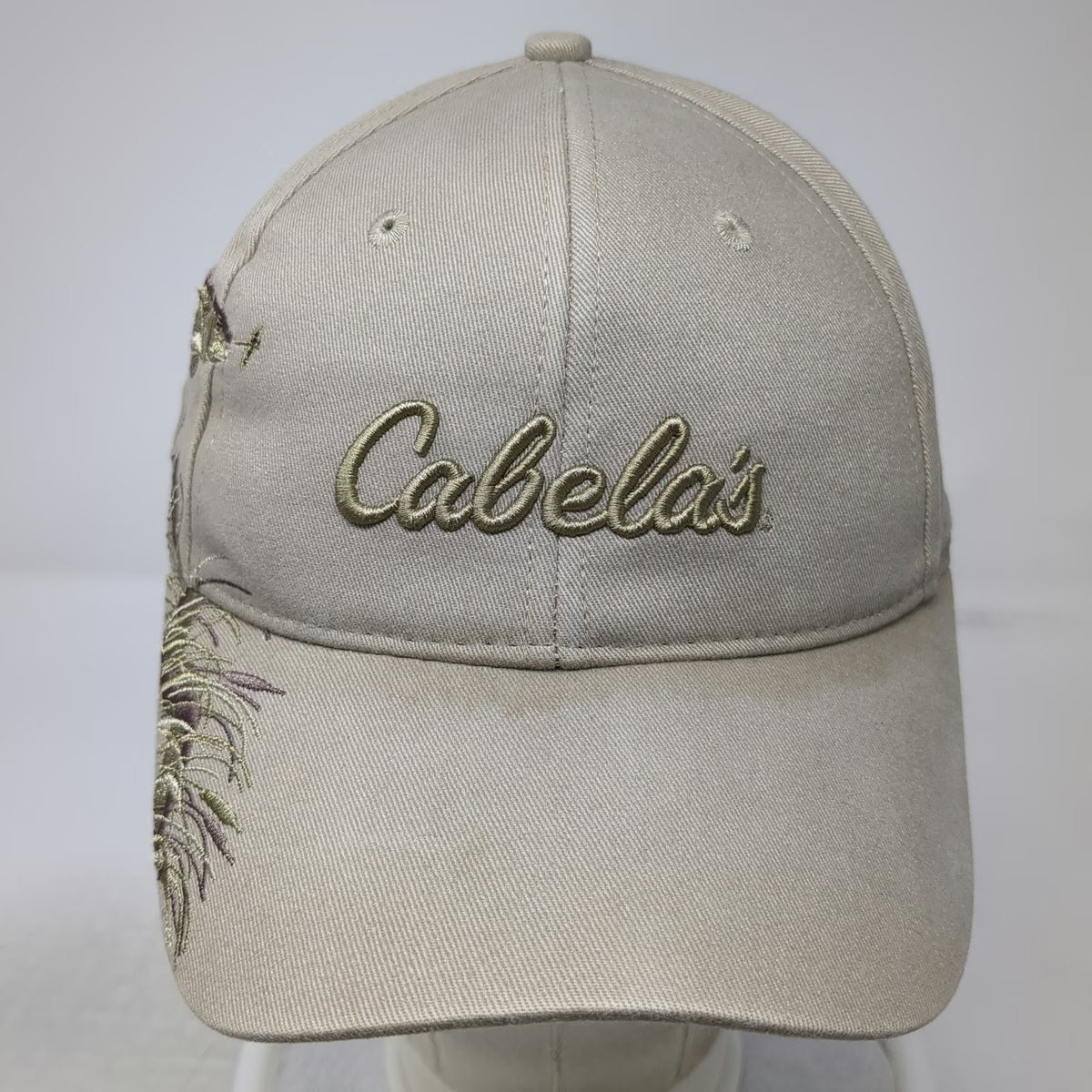 Cabela's Baseball Cap Beige One Size Fish Fishing Wildlife Strapback Hat Cotton