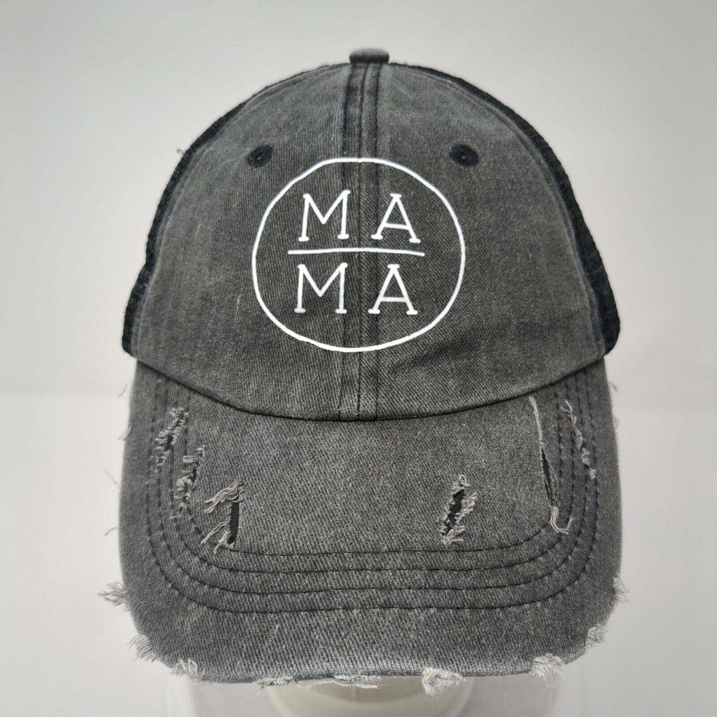 Mama Strapback Trucker Hat Ponytail Gray One Size Mesh Back Adjustable