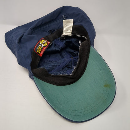 Adams Sunblock Trapper Hat Blue OS Neck Ear Flaps Adjustable Drawstring Blank