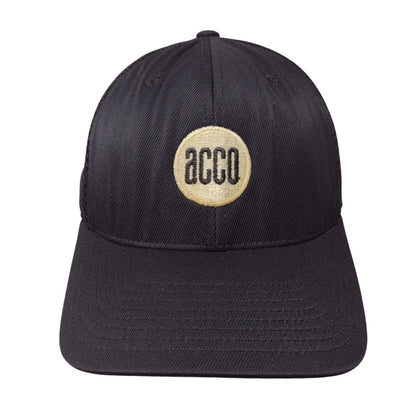 Acco Fitted Trucker Hat Black S/M Flexfit Embroidered Mesh Back 6 Panel Yupoong