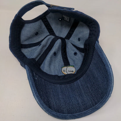 Peach Eat It Slideback Hat Blue OSFM Adjustable Embroidered Denim