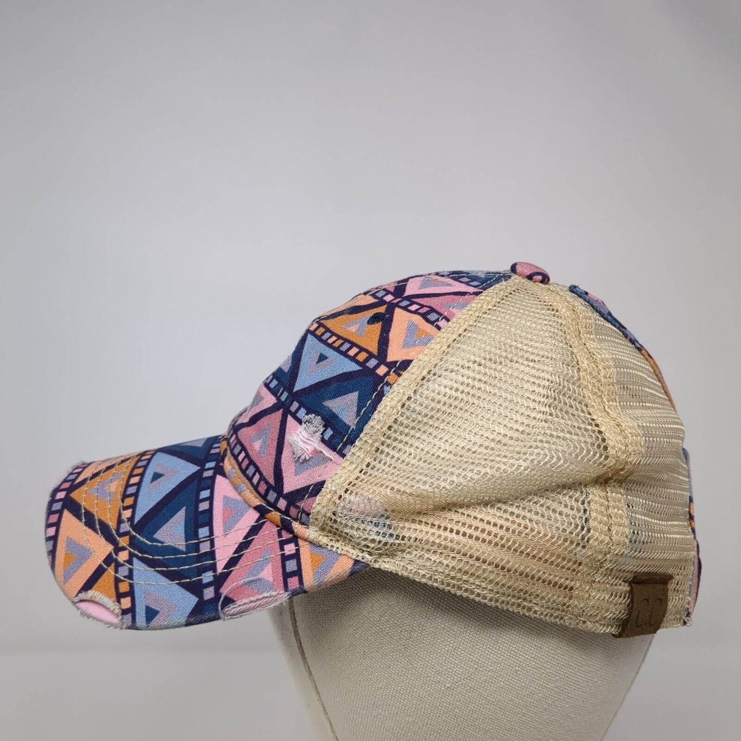 C.C. Ponyback Strapback Trucker Hat Multi OS Adjustable Distressed Mesh Back