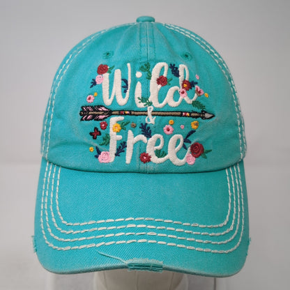 Wild & Free Strapback Baseball Cap Blue One Size Adjustable Embroidered KB ETHOS