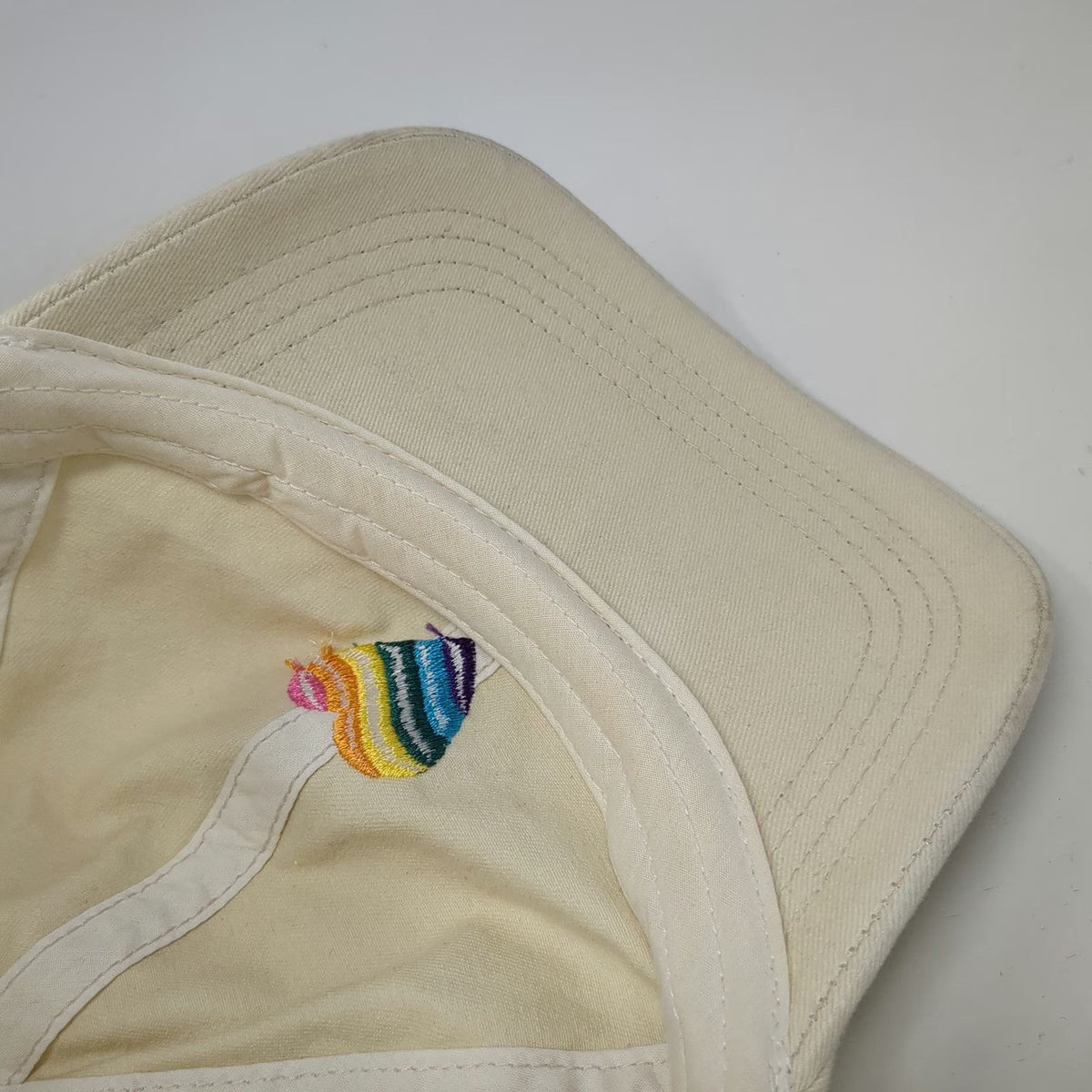Beige Baseball Cap One Size Rainbow Heart Embroidery Slideback Hat Pink Blue