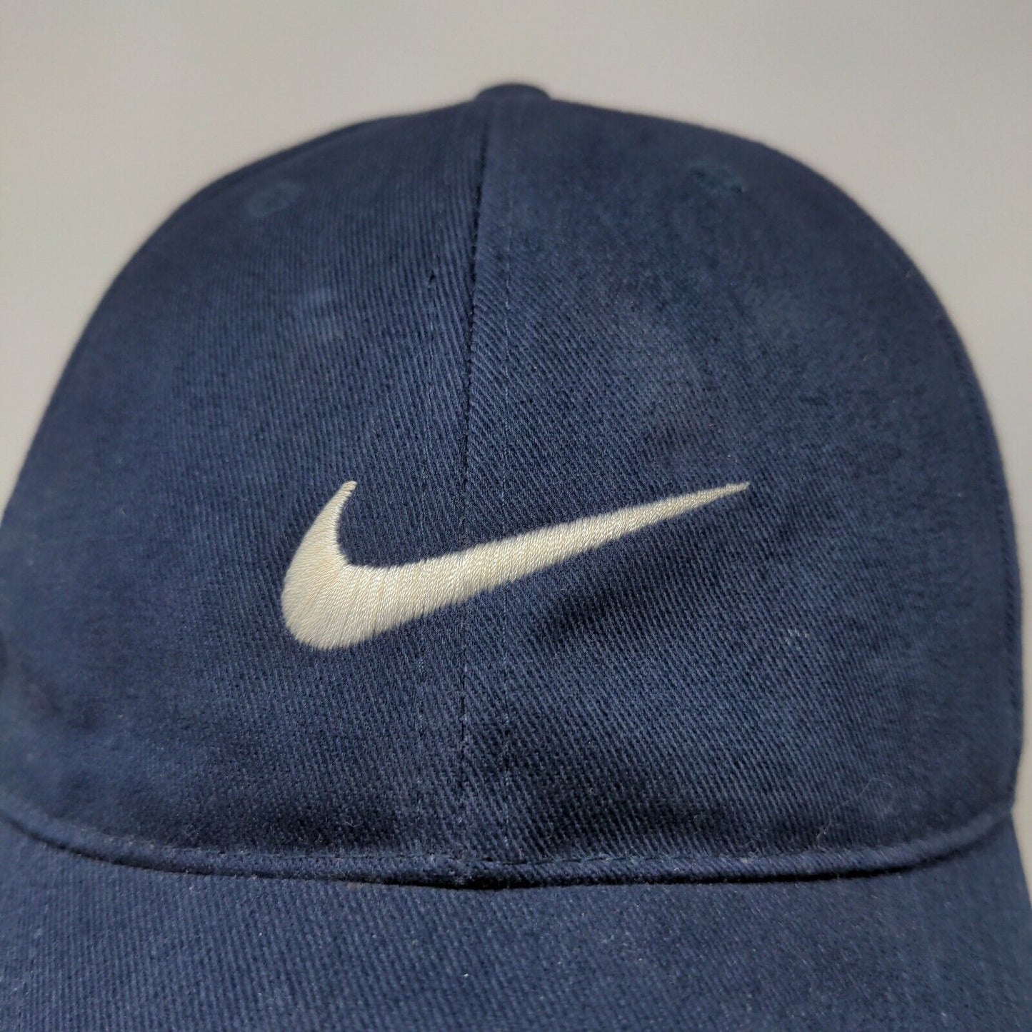 Nike Men's Strapback Hat Blue OSFA Embroidered Swoosh Logo Vintage Gray Tag