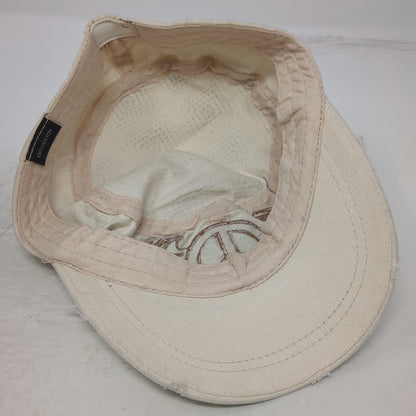 Army Cap Beige One Size Peace Sign Rhinestone Wings Distressed Hat