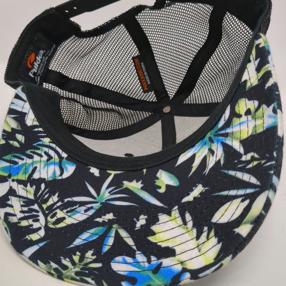 Pukka Tamarack Resort Trucker Hat Black Blue Floral One Size Snapback Mesh Patch