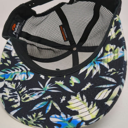 Pukka Tamarack Resort Trucker Hat Black Blue Floral One Size Snapback Mesh Patch