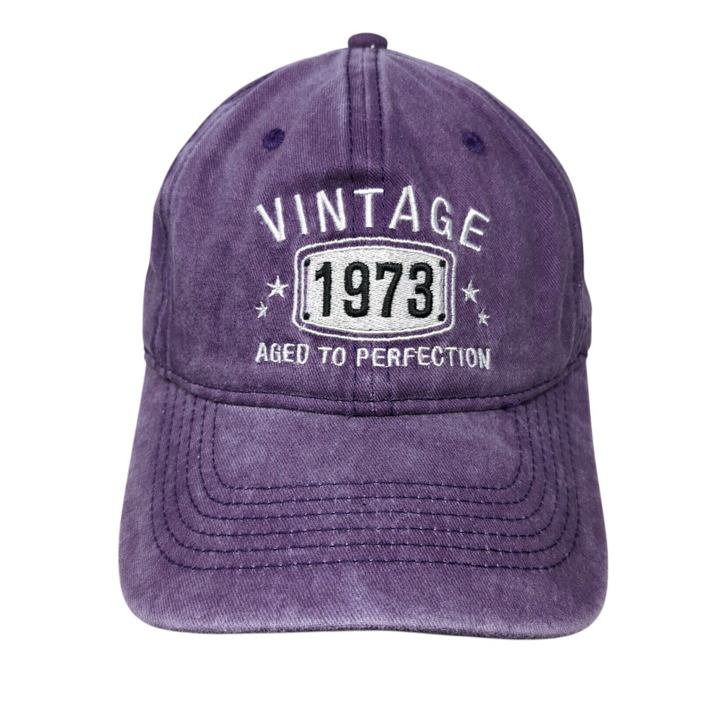 Vintage 1973 Aged To Perfection Slideback Hat Purple OSFA Embroidered 6 Panel