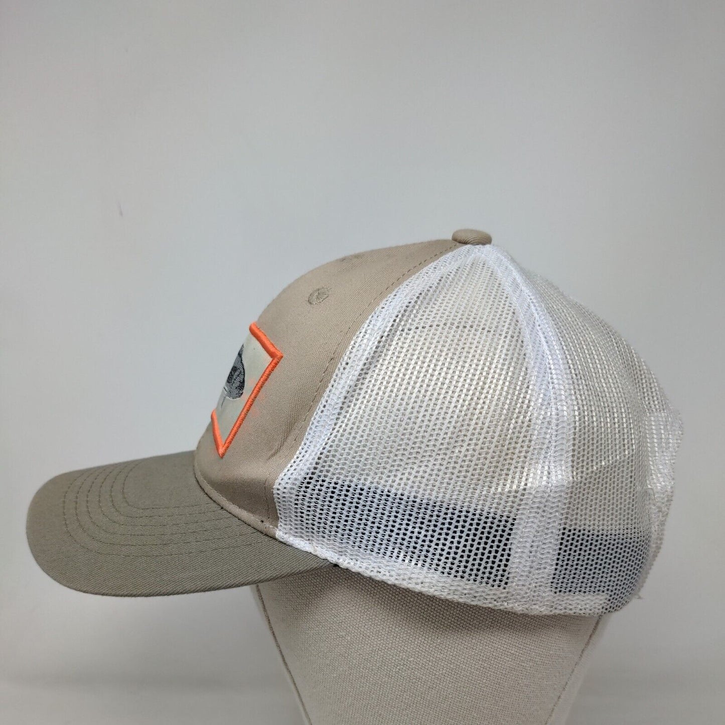 Bass Walleye Patch Snapback Mesh Back Trucker Hat Tan OSFM Colorblock