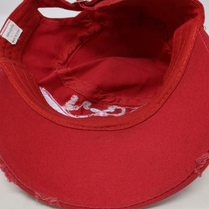 Army Cap Red One Size Dragonfly Rhinestone Distressed Floral Embroidery Hat