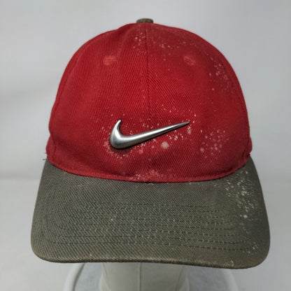 Nike Strapback Hat Red OSFA Emblem Embroidered Swoosh Vented Holes 6 Panel