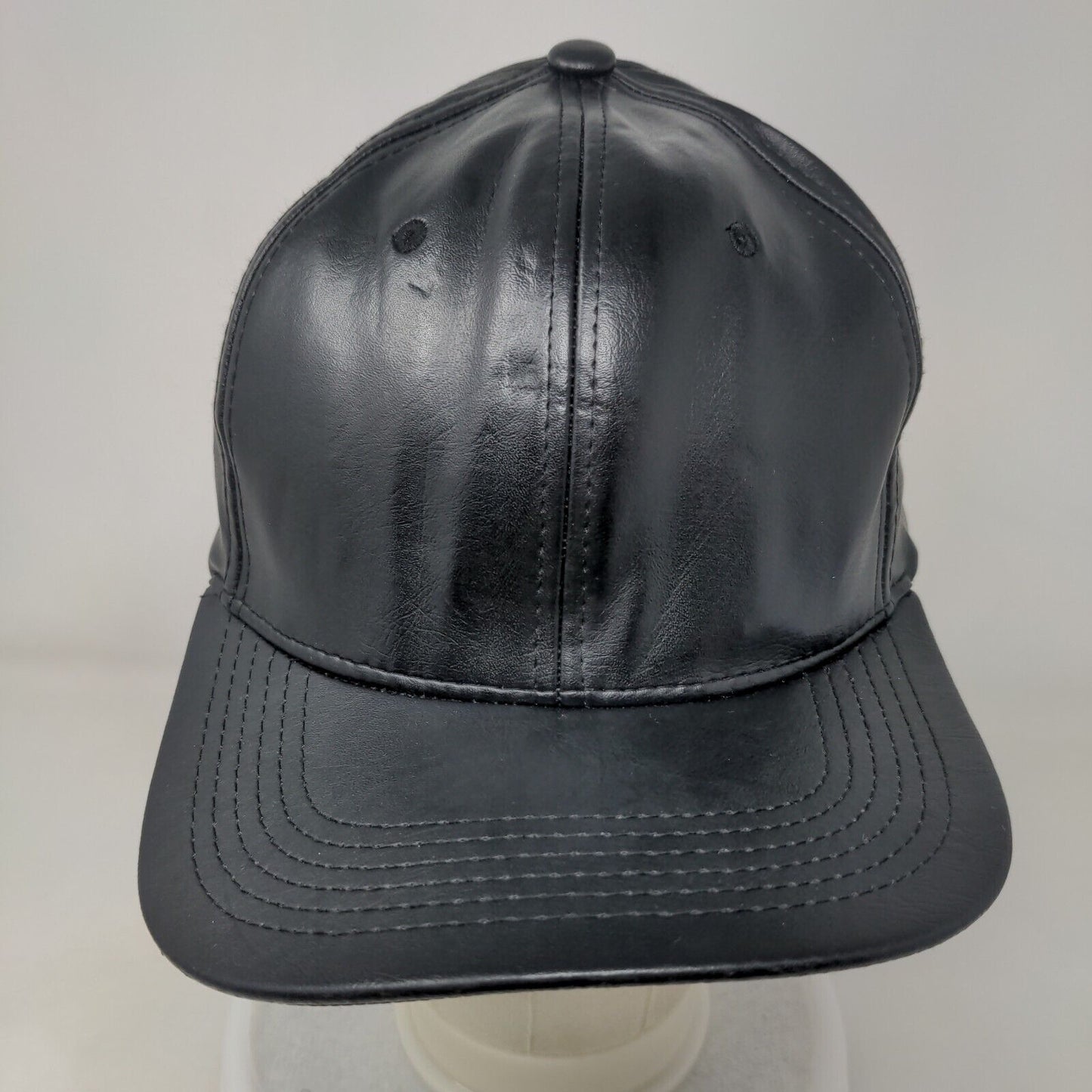 Hatco Snapback Hat Black One Size Adjustable Vegan Leather Solid Blank