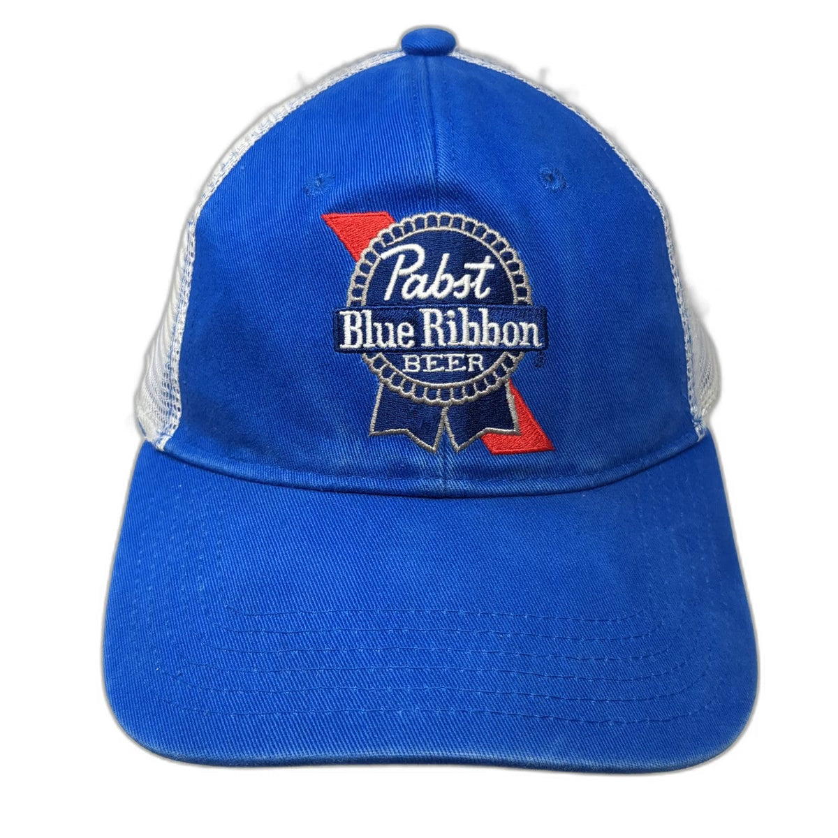 Cap America Trucker Hat Blue One Size Pabst Blue Ribbon Beer Mesh Back Snapback