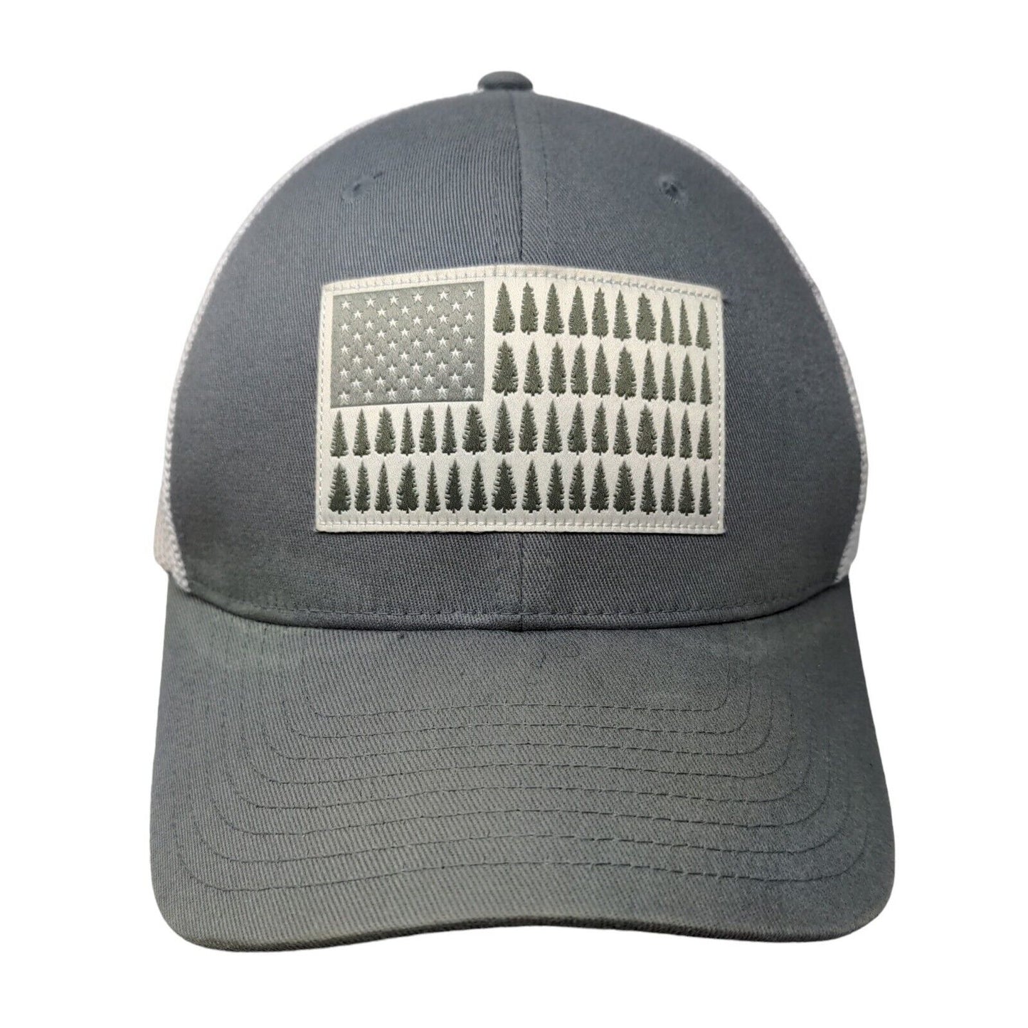 Columbia Fitted Mesh Back Hat Gray White Size S/M Embroidered Tree Flag Logo