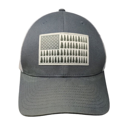 Columbia Fitted Mesh Back Hat Gray White Size S/M Embroidered Tree Flag Logo