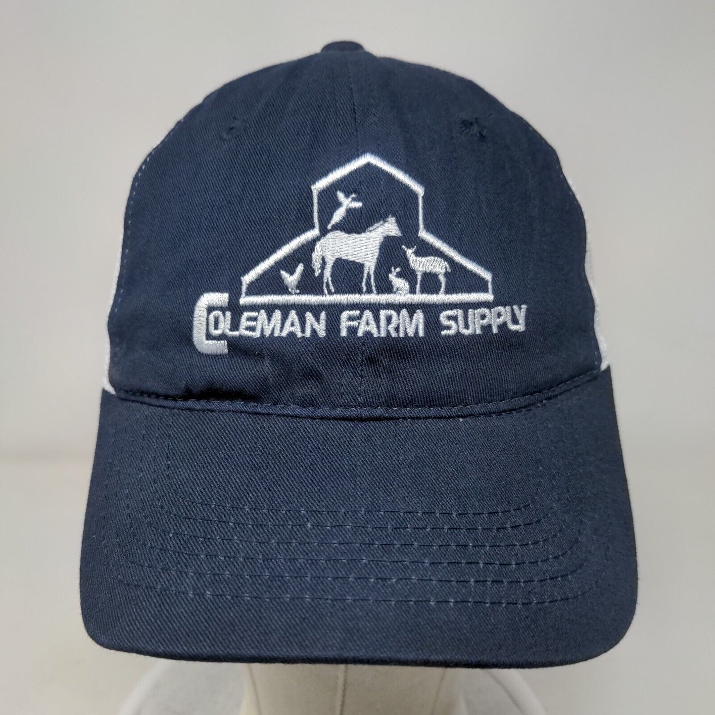 Coleman Farm Supply Strapback Mesh Back Trucker Hat Blue Adult Colorblock