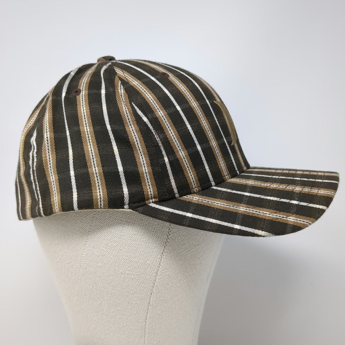 Hurley Baseball Cap Brown Gold White One Size Striped Flexfit Logo Fitted Hat