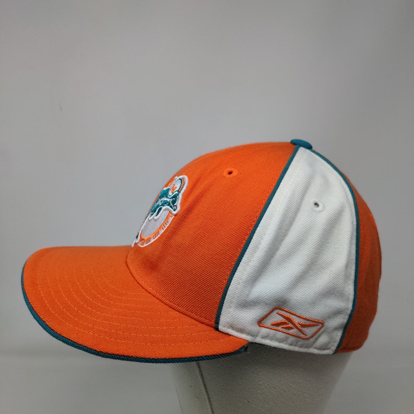 Miami Dolphins NFL Gridiron Reebok Fitted Hat Orange Green 7 3/8 Vintage Wool