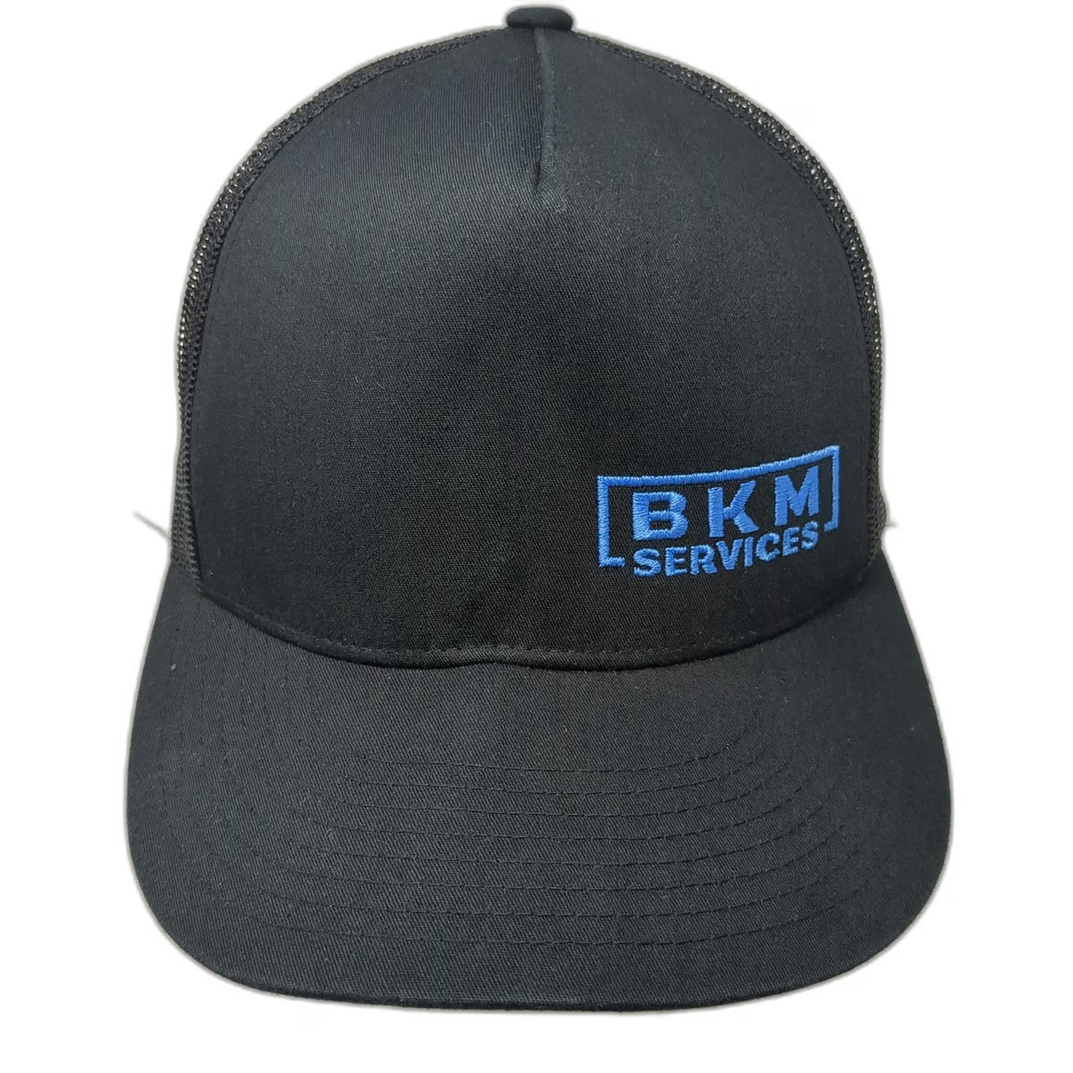 Yupoong Trucker Hat Black Blue One Size BKM Services Mesh Snapback Flat Brim