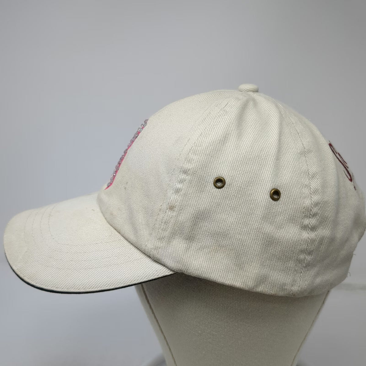 Vitronic Baseball Cap Beige OS Rhinestone Pink Ribbon Shane Co BCA Hat Slideback