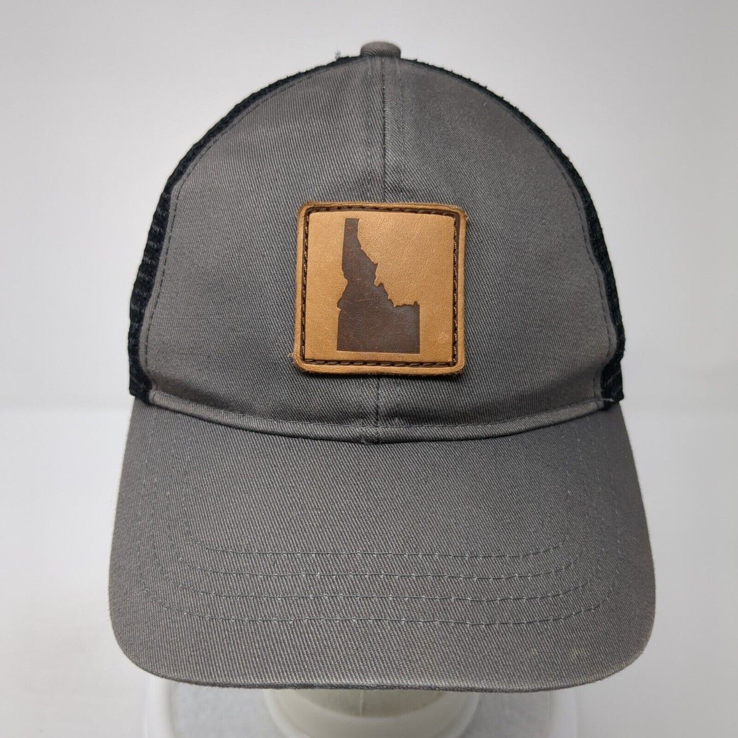 Idaho State Leather Patch Snapback Trucker Hat Gray One Size Mesh Back