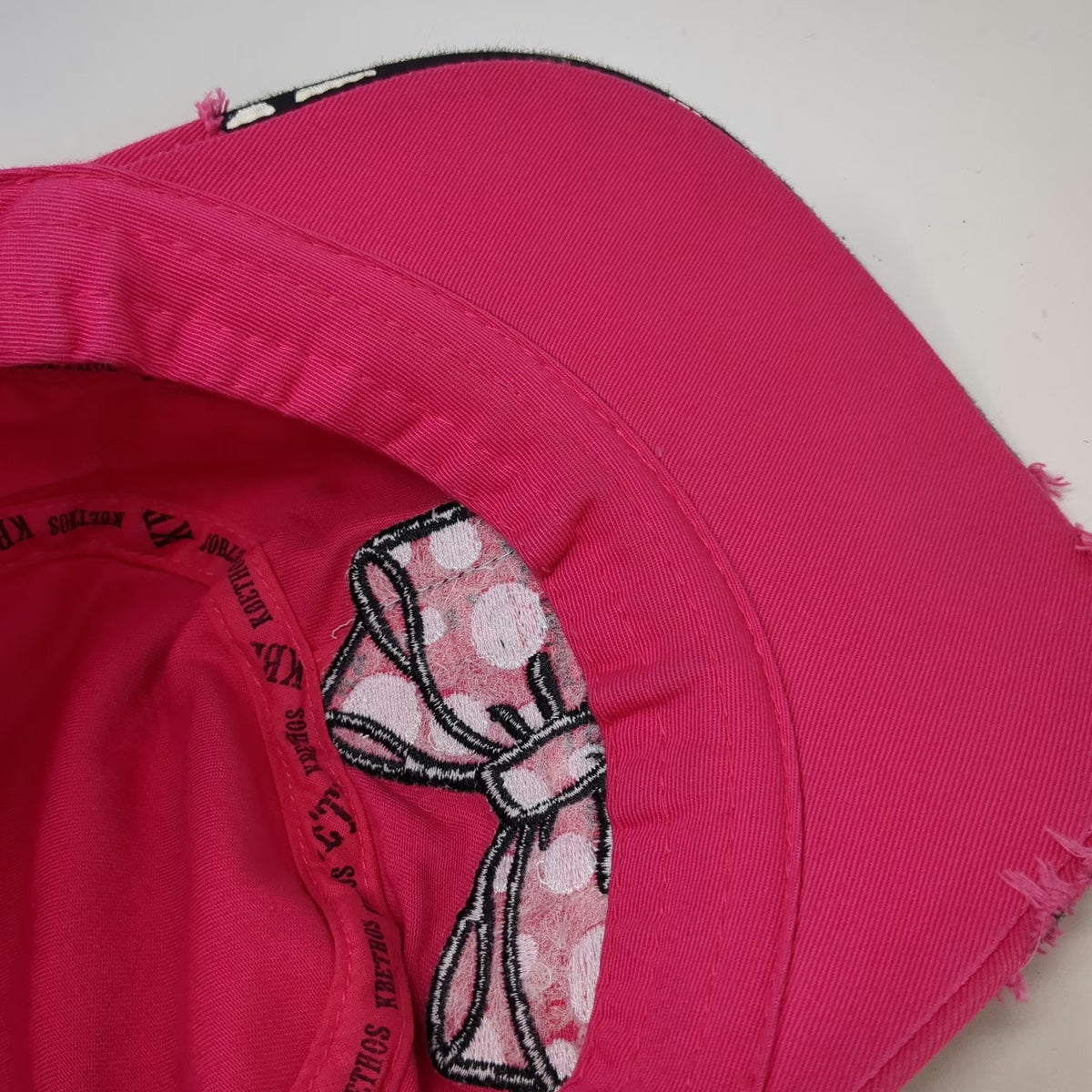 Kbethos Army Cap Pink OSFM Rhinestone Bow Polka Dot Distressed Cadet Hat Bling