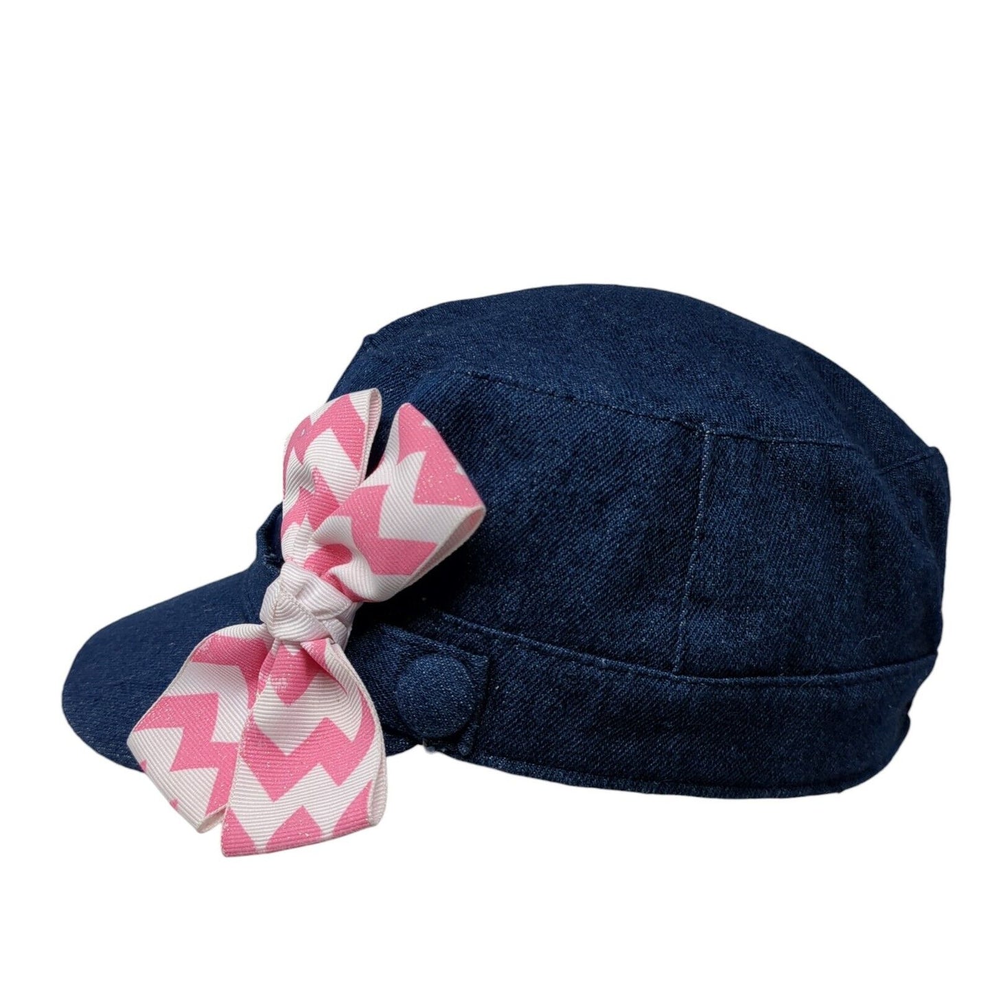 Unbranded Cadet Army Cap Blue One Size Lightweight Denim with Bow Cotton