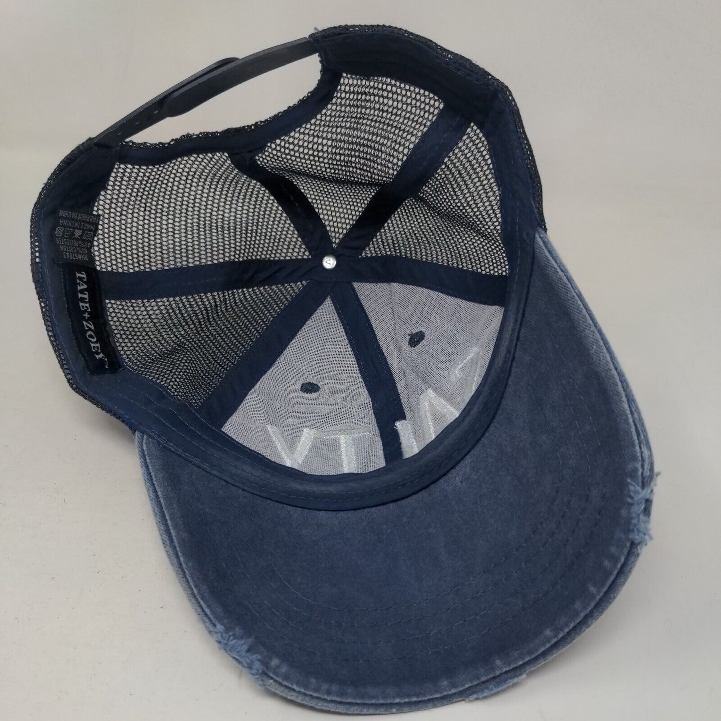 SALTY Snapback Trucker Hat Blue One Size Embroidered Mesh Back Distressed