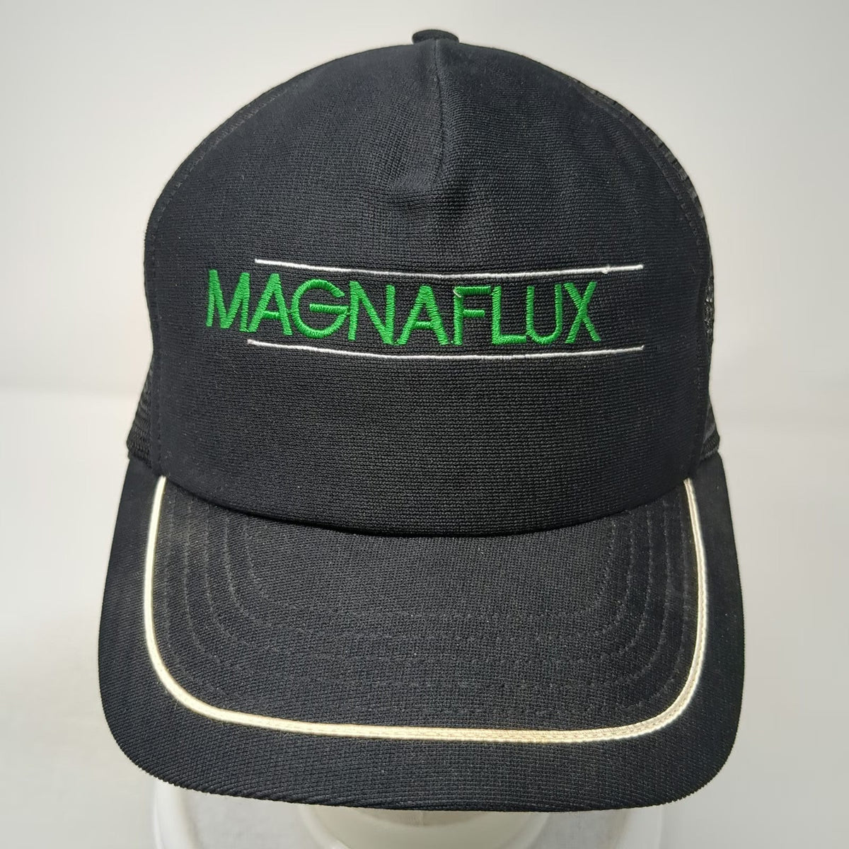 SKM Trucker Hat Black Green White One Size Magnaflux Snapback Mesh Made in USA