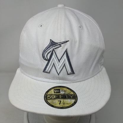 Florida Marlins Fitted Hat White 7 1/2 Embroidered Logo New Era 59Fifty MLB