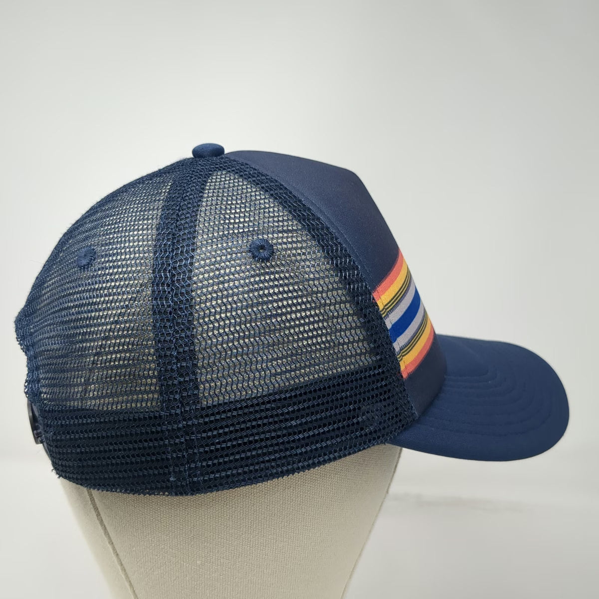 Quiksilver Trucker Hat Blue One Size Striped Mountain Wave Logo Mesh Snapback