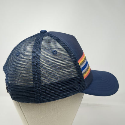 Quiksilver Trucker Hat Blue One Size Striped Mountain Wave Logo Mesh Snapback