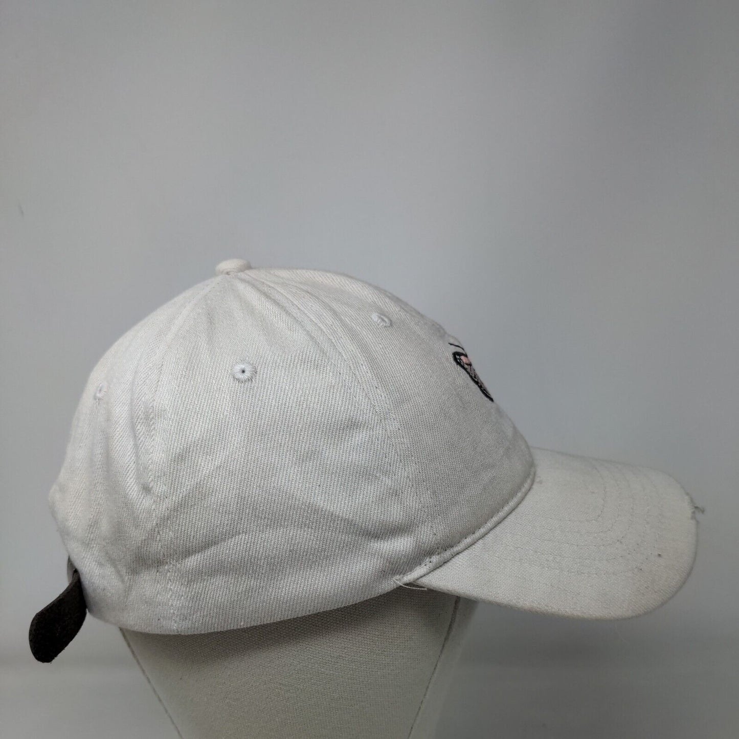 Butterfly Slideback Hat Cream OSFM Embroidered Leather Strap 6 Panel