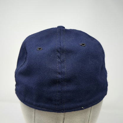New Era Baseball Cap Blue 7 1/4 Gothic M Fitted Pro Model Green Underbrim Hat