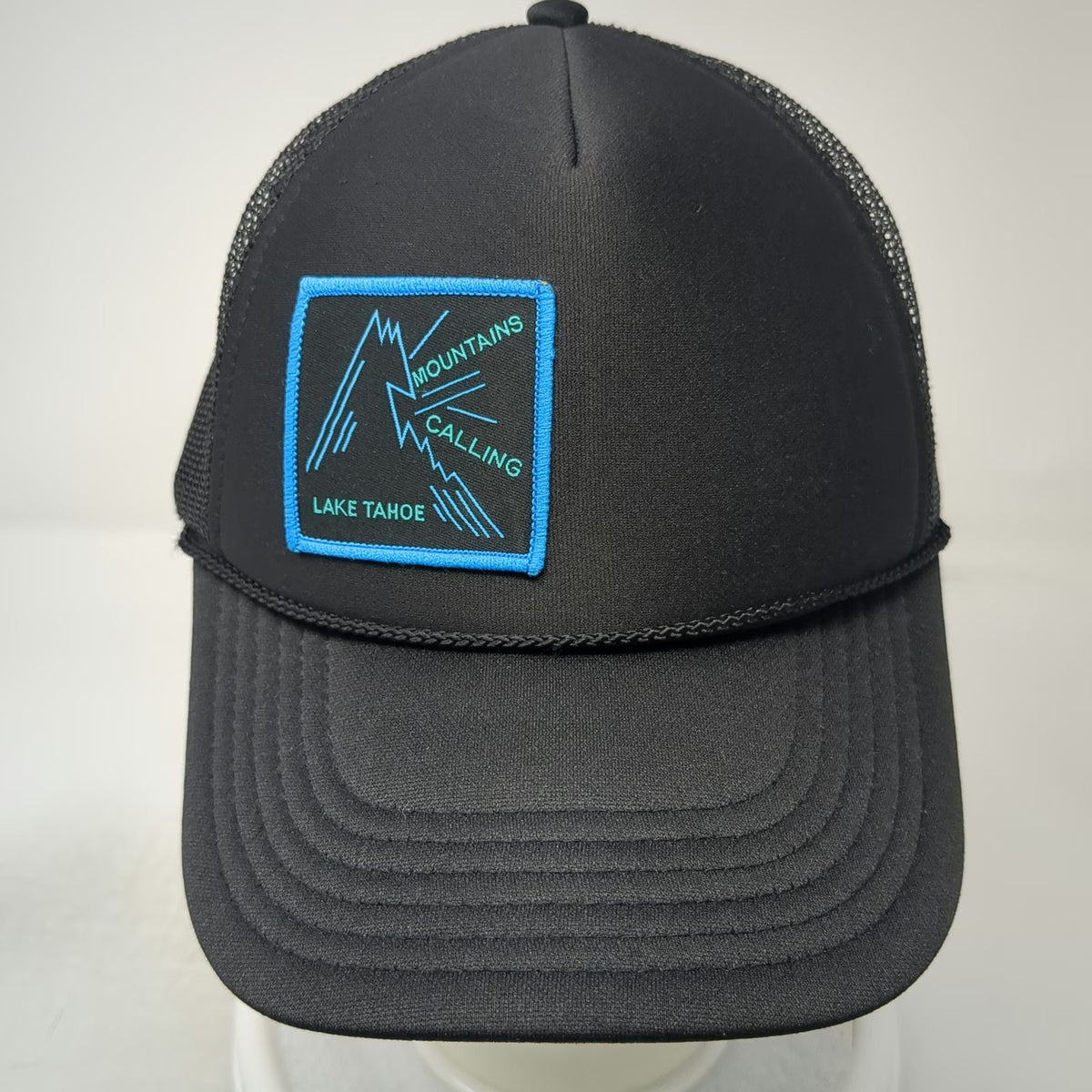 Otto Trucker Hat Black One Size Lake Tahoe Mountains Calling Mesh Back Snapback