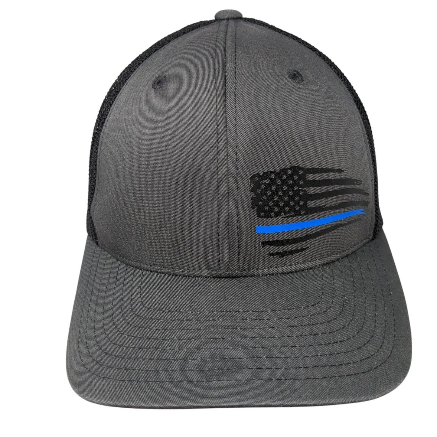 American Flag Fitted Trucker Hat Gray OS Flexfit Patriotic Mesh Back Yupoong