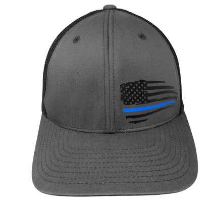 American Flag Fitted Trucker Hat Gray OS Flexfit Patriotic Mesh Back Yupoong