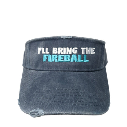 I'll Bring The Fireball Strapback Sun Visor Hat Blue One Size Distressed Adams