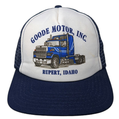 American Specialties Trucker Hat Blue White One Size Goode Motor Semi Truck USA
