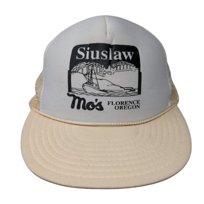 Siuslaw Mo's Florence Oregon Snapback Trucker Hat Tan OSFA Mesh Back Nissin Cap