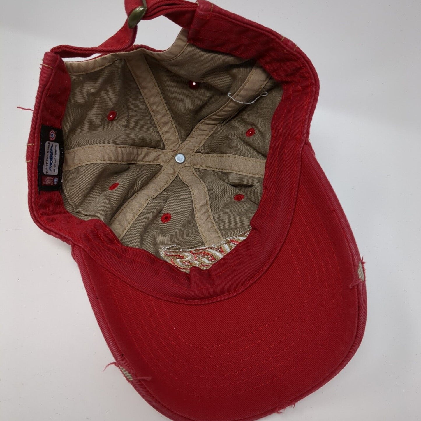 ZAGS Slideback Hat Red OS Adjustable Embroidered Distressed Top of The World