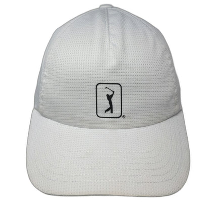 PGA Tour 5 Panel White One Size Mesh Golfer Logo Performance Slideback Golf Hat