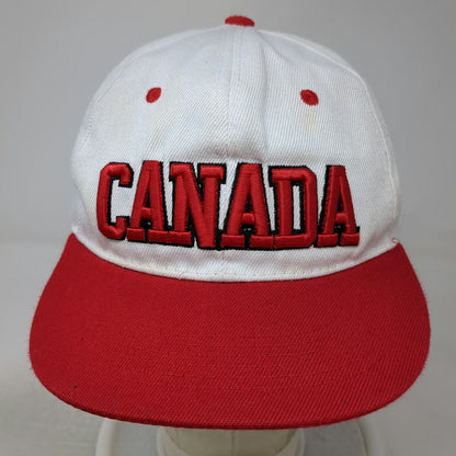Snapback Hat White Red One Size Canada Embroidered Flat Brim Two Tone 6 Panel