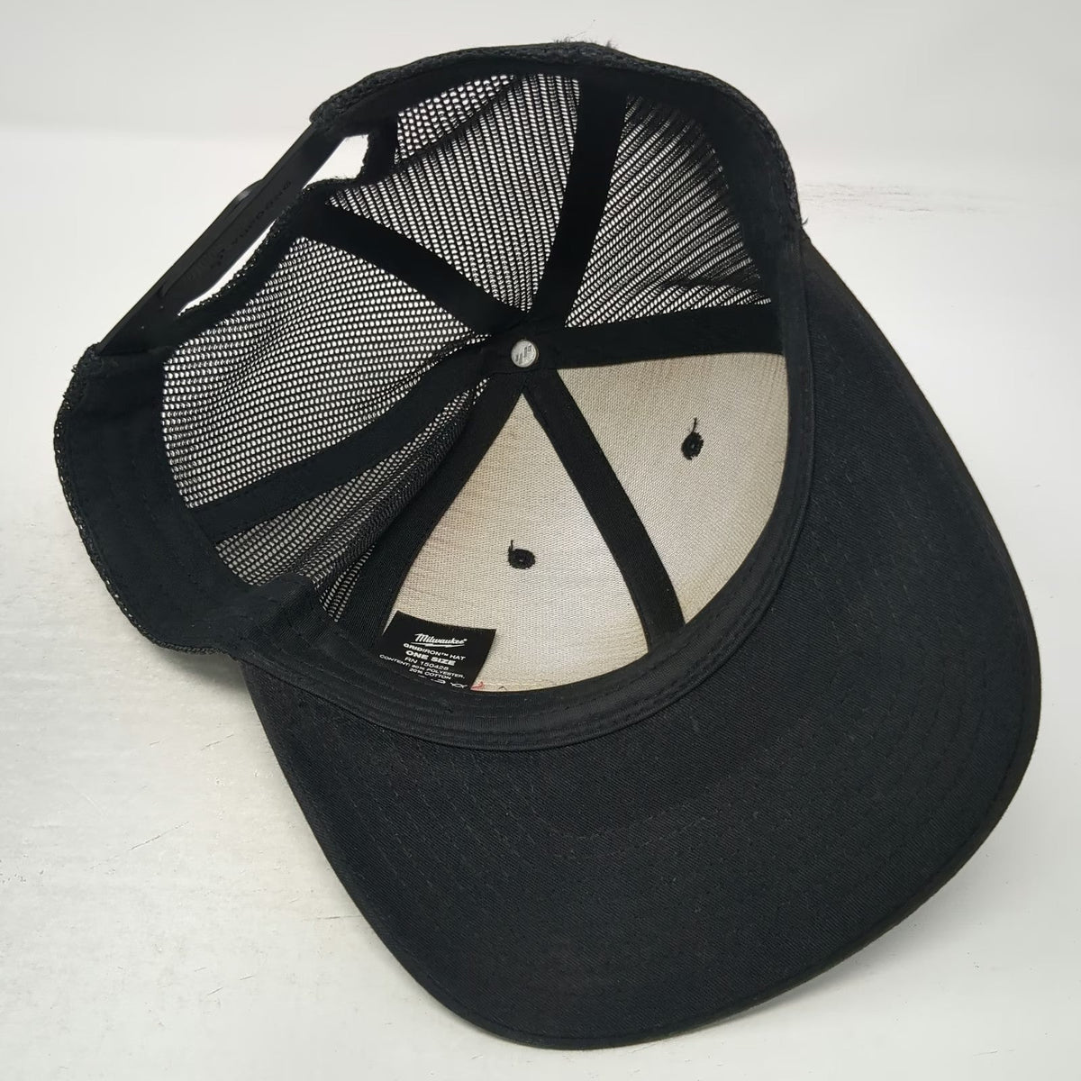 Milwaukee Trucker Hat Black OSFM Mesh Back Snapback Tools Patch Logo Gridiron