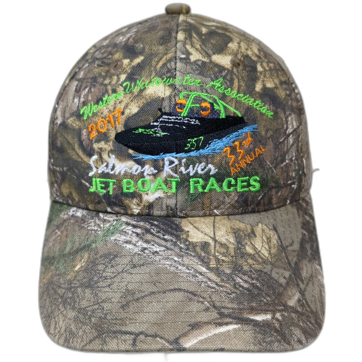 Port Authority Baseball Cap Green Camo One Size Jet Boat Races Salmon River Hat