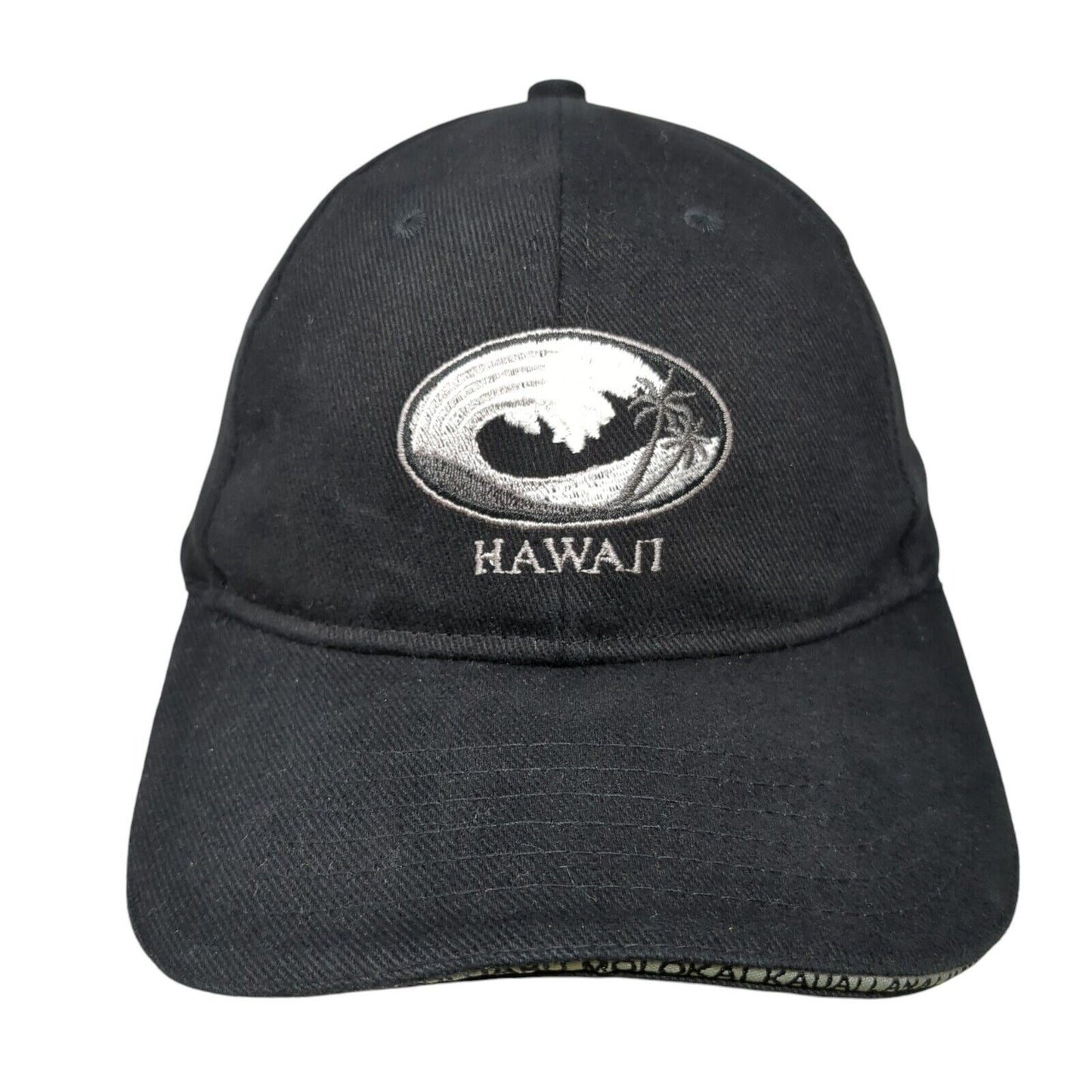 Hawaii Strapback Hat Black One Size Adjustable Embroidered 6 Panel